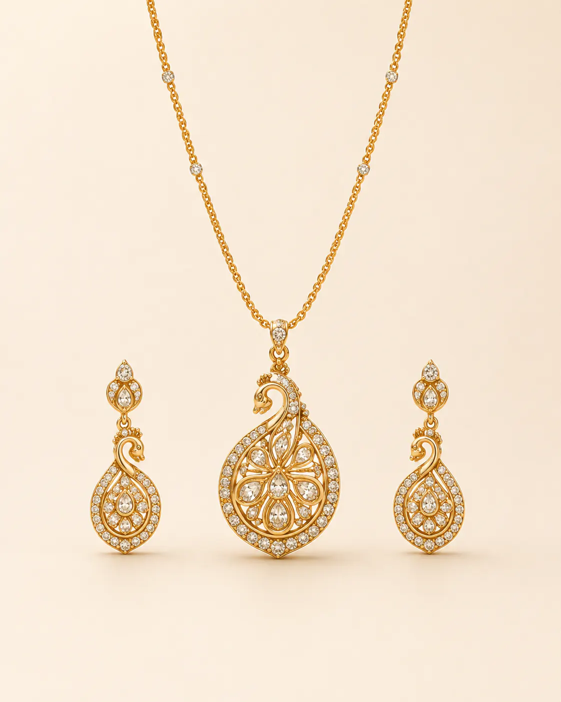 Peacock diamond pendant set